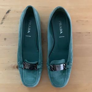 prada green suede flats